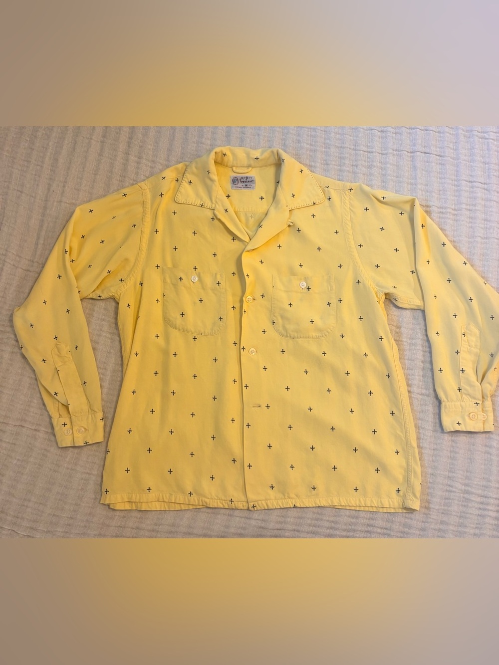 Towncraft Yellow Button-Down Shirt with Micro Cross Pattern